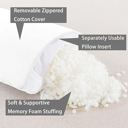 WhatsBedding Memory Foam Body Pillow with Breathable Zippered Cotton Cover, Full Body Pillow for Adults, Long Pillow for Sleeping, Firm Pillow Fluffy Supportive, Pure White