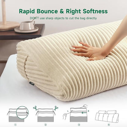 Z-hom Large Wedge Pillow Headboard, Queen Triangular Headboard Pillow, Reading Pillow Bed with a Roll Pillow for Bed Sitting Up Sleeping, Backrest Cushion Headboard Gap Pillow for Back, Beige Cream