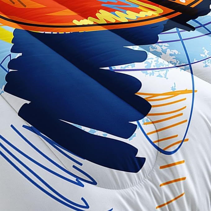 Basketball Comforter Set Hand Drawn Basketball Sports Comforter Sets Quilt with 1 Comforter and 2 Pillowcases for Kids Boys Girls Bedroom All Season（Basketball-3 Queen）