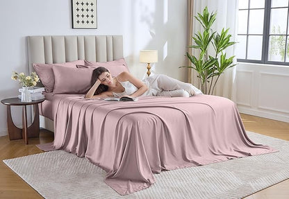 Pure Bamboo Twin Sheets, Genuine 100% Organic Viscose Derived from Bamboo Bed Sheet Set, Luxuriously Soft & Cooling, Double Stitching, 2 Year Quality Promise (Twin, Dusty Pink)