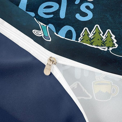 Happy Camping Comforter Cover Queen,Cartoon Camper Theme Duvet Cover Set Rustic Farmhouse Style Quilt Cover Navy Blue Bedding Set 3pcs for Kids Girls Teens Boys Room Decor with 2 Pillowcases