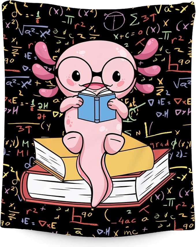 Axolotl Blanket - Reading Blankets for Toddler/Kids/Teens - 50x60 Inch Soft Flannel Daughter Gifts Throw for Bedroom Couch Office