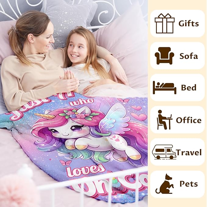 Kids Blanket for Girls, Unicorn Blanket 80 x 60 Inches Cozy Throw Blanket for Kids, Warm Lightweight Flannel Throw Blanket, Soft Throws for Bed, Couch Sofa Office
