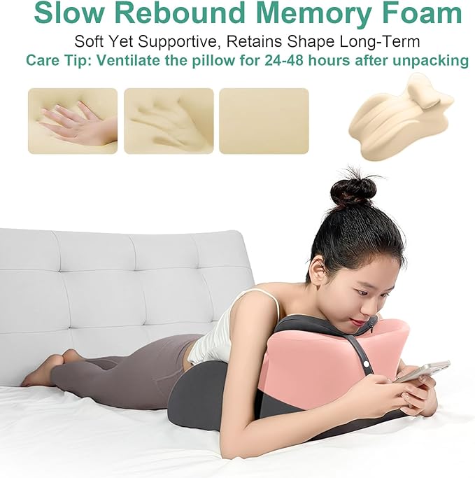 Memory Foam Wedge Pillow, Prone Pillow Headboard & Bed Reading Pillow, Multifunctional Ergonomic Support for Back Pain, Acid Reflux, Sitting Up, Back Cushion with Removable Stretch Cover (Gray Pink)