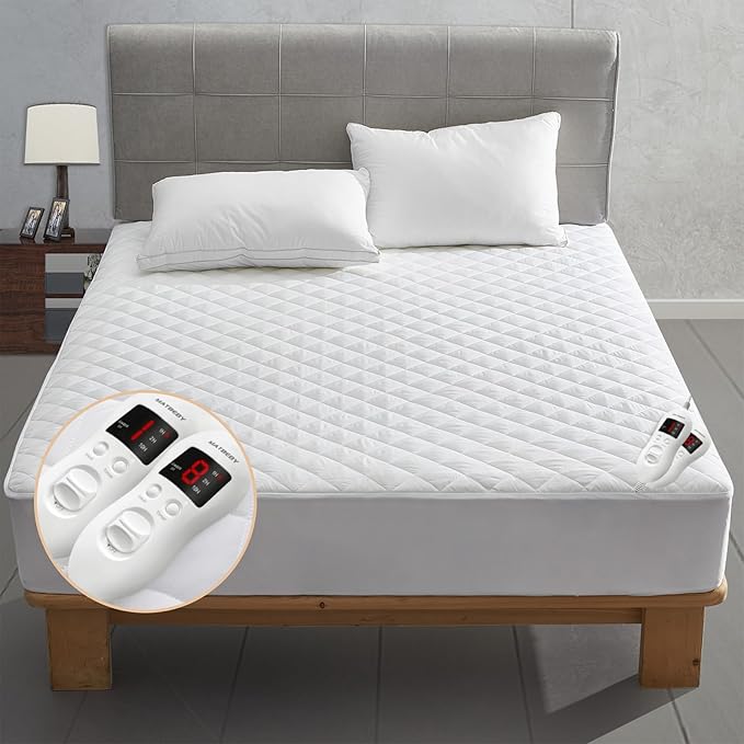 Heated Mattress Pad Queen Size, Electric Mattress Pad Cover w/Dual Control 8 Heating Settings, Bed Warmer w/ 4 Auto Shut Off Settings, UL Certified, Deep Pocket, Machine Washable, White