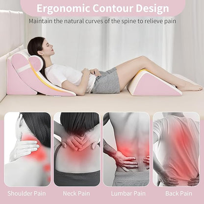 4PCS Orthopedic Bed Wedge Pillow Set for Post Surgery & Pain Relief, Adjustable Wedge Pillow for Back, Acid Reflux,Sitting up in Bed,Recovery, Snoring, Body Pillow for Sleeping (White/Pink)