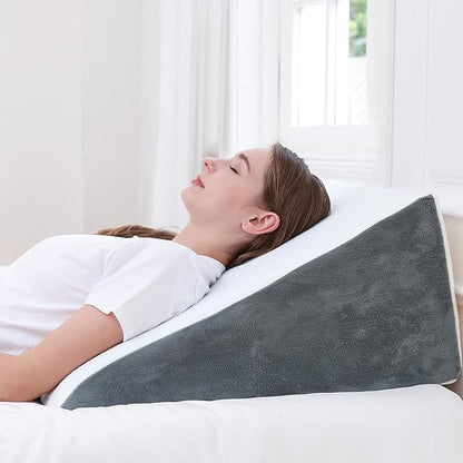 Sasttie Wedge Pillow, 12 Inch Memory Foam Bed Wedge Pillow for Sleeping, Acid Reflux, Back Pain, Post Surgery, and Snoring, Designed with Washable Cover, Dark Gray
