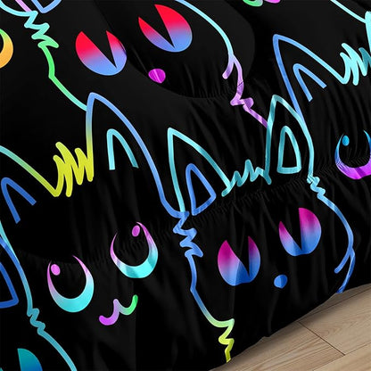 Cute Cartoon Cat Comforter Set for Girls - Twin Size Ultra Soft Cats Patterns Bedding Set With 1 Quilt and 1 Pillowcase