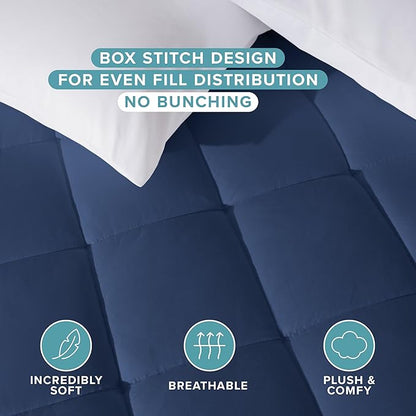 Bare Home King Mattress Topper Cotton Top - Plush Topper for Mattress - Fitted Mattress Cover - Cooling Breathable Air Flow - 8" to 21" Deep Pocket - Soft Mattress Pad (King, Dark Blue)
