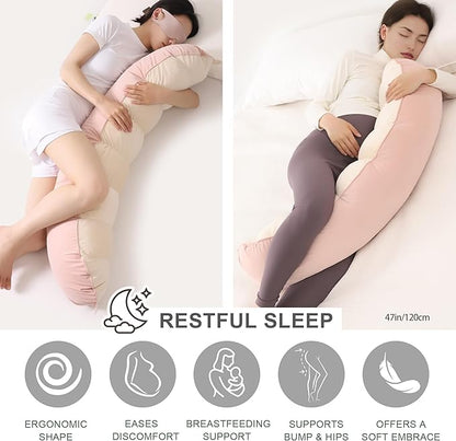 Peallow(Pat. Pend) – Long Round Body Pillow for Adults, Bolster Pillow for Sleeping, Soft and Supportive Pillow for Sleeping & Lumbar Support,Blush Pink