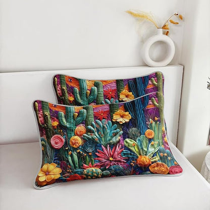 AILONEN Western Cactus Quilt Set Full Size,Colorful Cactus Botanical Bedspread Coverlet for Boys Girls,Lightweight,3Pcs Retro Floral Succulent Plant Quilt & 2 Pillowcases