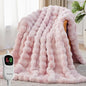 Heated Blanket Throw with 1/2/4/6/8 Hours Auto-Off 10 Heat Level, 62'' * 84'' Cozy Faux Rabbit Fur Bubble Electric Blanket with Overheat Protection(Tie-Dye Pink)