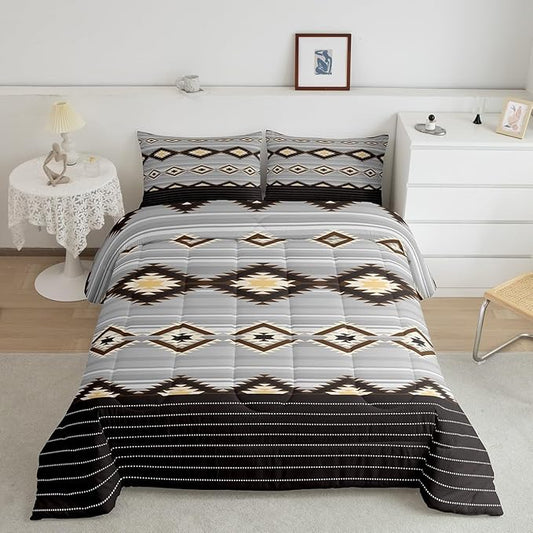 Feelyou Southwestern Bedding Set Geometric Comforter Set for Kids Boys Girls Room Decor Tribal Comforter Toddler Size Native American Design Brown Duvet Set 2Pcs