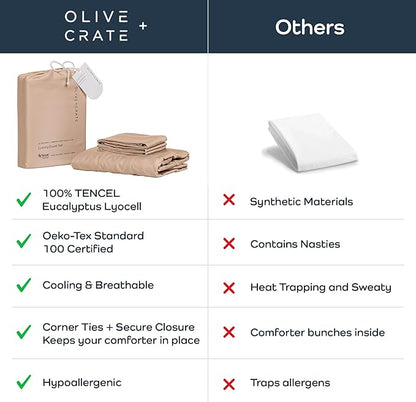 Olive + Crate Tencel Eucalyptus Cooling Duvet Cover Set - Hypoallergenic, Lyocell Tencel Duvet Cover - Temperature Regulating with Hidden Button Closure & Corner Ties - Queen Size [Terracotta Clay]