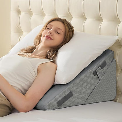 Sasttie Wedge Pillow for After Surgery, Adjustable Bed Wedge Pillow Headboard for Acid Reflux, Sleeping, Neck & Back Support, with Removable Cover, Dark Grey