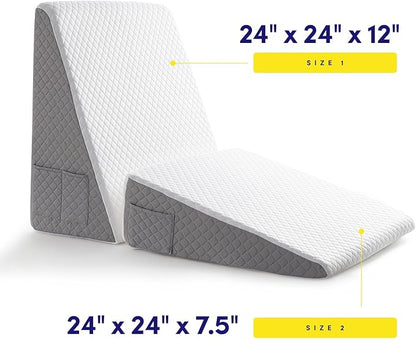 Premium Bed Wedge Pillow - Ergonomic Support for Sleeping, Post-Surgery, Acid Reflux Relief, and More - CertiPUR-US Certified Memory Foam - Removable Cover Included, Triangle, 24" x 24" x 12"