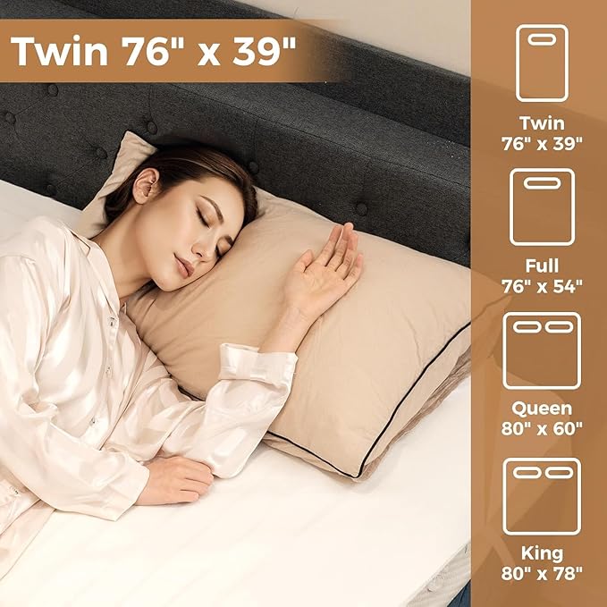 MAT EXPERT Heated Mattress Pad Twin, Machine Washable Electric Mattress Pad w/Single Controller, 9 Heat Settings & 9H Auto Shut-Off, Overheat Protection, Fit Up to 10”, Bed Warmer, 76” x 39”, White