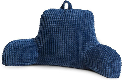A Nice Night Reading Pillow Bed Wedge Large Adult Children Backrest with Arms Back Support for Sitting Up in Bed/Couch for Lounging Bedrest,Waffle Stereoscopic Design,Navy