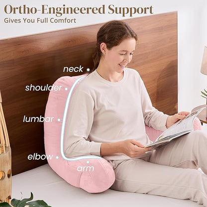 Sasttie Reading Pillow, Pillows for Reading or Relaxing – Ergonomic Support for Head, Neck, Back, and Lumbar, 21-Inch, Light Pink