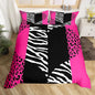 Leopard Zebra Girls Duvet Cover Full Size Pink Leopard Heart Bedding Sets Women Teens Bedroom Decor Wild Animals Fur Abstract Comforter Cover Modern Patchwork Quilt Cover 3Pcs with 2 Pillowcases