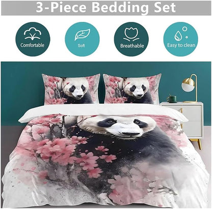 3D Panda Comforter Set Queen Size,Cute Panda Print Comforter Cover 3-Pieces for Kid Teen Boys Girls Room Decor,Lovely Animal Theme Duvet Cover with 2 Pillowcases (Queen (U.S. Standard))