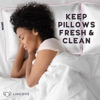 Lincove 100% Cotton Sateen Nap Pillow Protector - Zipper Closure - 500 Thread Count Luxury Cotton - Zippered Dust Pillow Protector Bed Pillow Case, Hypoallergenic, 13”x18” – 2 Pack