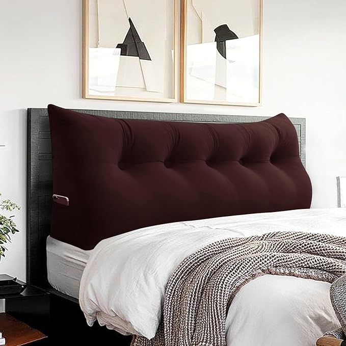 Headboard Wedge Pillow Large Reading Pillow Queen Size Bed Rest Back Support Pillow for Sitting up in Bed Daybed Couch Backrest Cushion Velvet Chocolate Brown