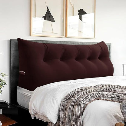 Headboard Wedge Pillow Large Reading Pillow Queen Size Bed Rest Back Support Pillow for Sitting up in Bed Daybed Couch Backrest Cushion Velvet Chocolate Brown