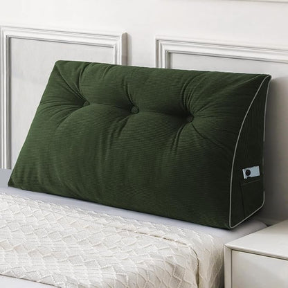Sasttie Headboard Pillow Twin/Twin XL, Wedge Pillow Headboard for Dorm, Triangular Daybed Backrest Cushion for Sitting or Reading in Bed, with Removable Washable Cover, Olive Green