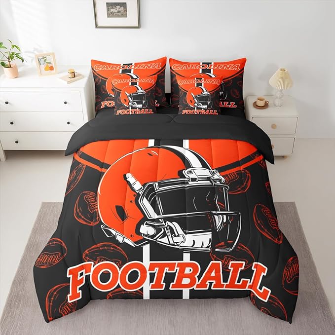 Feelyou Football Comforter Set Twin Size 7 Pieces Ball Games Bedding Set for Kids Boys Girls Rugby Bed in a BagCity of Footballs Bedroom Decor Rugby Sports