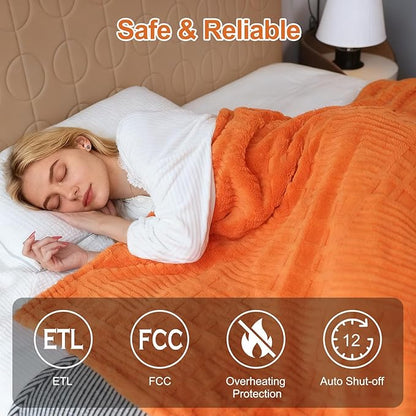 Heated Blanket King, Electric Heating Blanket Waffle with 12 Heat Levels, Fast Heating Blanket with 1-12 Timer, Overheat Protection with ETL & FCC for Bed Home Office Sofa -Orange -90"x100"