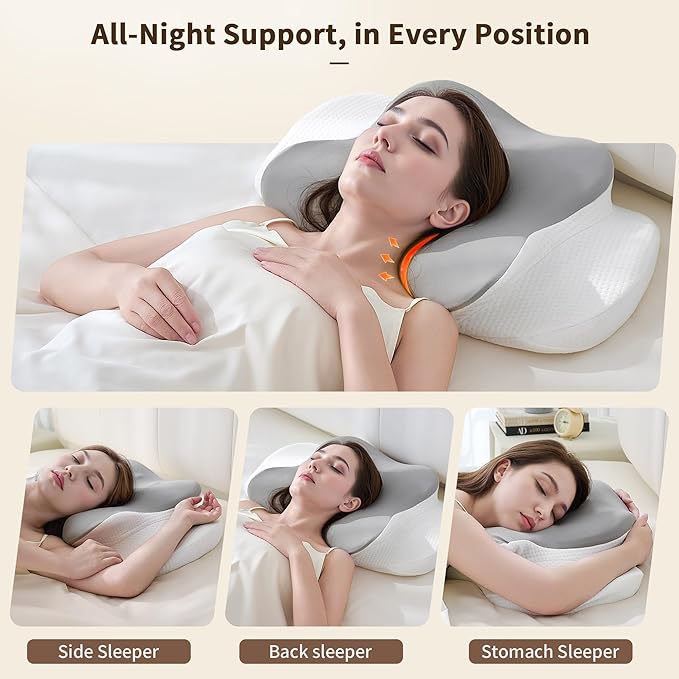 Cervical Pillow for Neck and Shoulder Pain Relief, Contour Memory Foam Ergonomic Neck Support Pillows with Washable Pillowcase for Side Back Stomach Sleepers