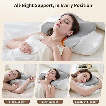 Cervical Pillow for Neck and Shoulder Pain Relief, Contour Memory Foam Ergonomic Neck Support Pillows with Washable Pillowcase for Side Back Stomach Sleepers