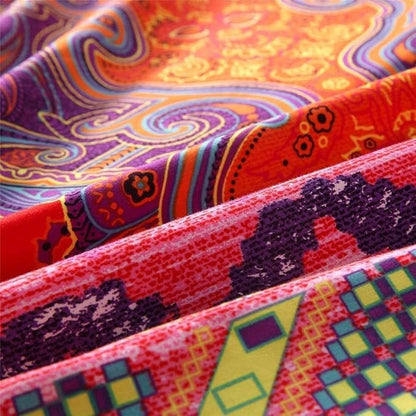 Boho Queen Duvet Cover Soft Cotton 3 Pieces Bedding Sets Queen Boho Exotic Colorful Chic Style Teal Orange Bohemian Retro Print Duvet Cover Queen, with Zipper Closure (NO Comforter)