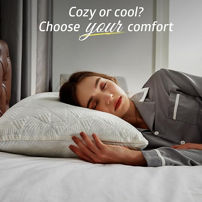 BETU Cooling King Size Pillows Set of 2, Shredded Memory Foam Cool Pillows for Hot Sleepers, Adjustable Firm Soft Support Bed Pillows Perfect for Back Neck Pain and Side Sleeping with Cover, White