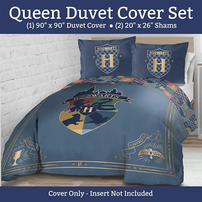 Jay Franco Duvet Cover Set – 3 Piece Comforter Cover and Sham Set, Super Soft Cozy Kids Bedding (Insert Not Included) Blue - Harry Potter, Queen