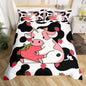 Milkshakes Cow Comforter Cover King Size, Pink Cute Cattle and Strawberry Fruit Print Duvet Cover Set with 2 Pillowcases, Milk Cow Skin Fur Pattern Kawaii Girly Style Bedding Set for Boys Teens