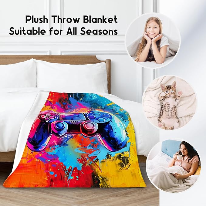 Gamer Blanket Boys Blankets Gifts for Teens/Men - 50x60 Inches Cool Soft Cozy Gaming Throw for Bed