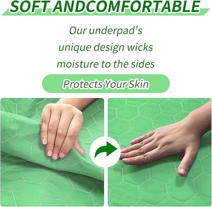 Waterproof Washable Underpads Pee Pad (Green 34" x 52" 2 Pack), Reusable Absorbency Bedwetting Incontinence Bed Pads for Kids Adults Elderly Dog Pet, Puppy Pads for Mattress Couches Sofas Floors