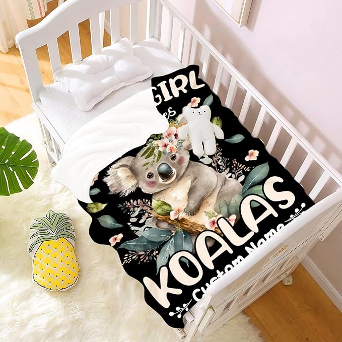 Koalas Custom Name Blanket for Girls Just A Girl Who Loves Koalas Personalized Throw Blanket Koalas Gifts for Women Soft Comfortable for Bedding Sofa Office Cinema Traveling 40x50inches