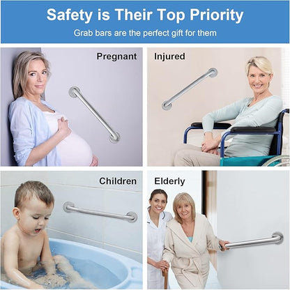 Handicap Grab Bars, 2 Pack 18 Inch Shower Grab Bar for Seniors, 304 Stainless Steel ADA Grab Bars for Bathtubs and Showers, Toilet, Safety Shower Handles for Elderly, Disabled, Injury (Brushed Nickel)