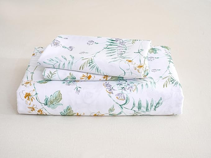100% Cotton Duvet Cover Set King Size Vintage Chic Style Green Floral Duvet Cover Lightweight Floral Bedding Set with Zipper Closure for All Season, Exquisite, Ultra Soft