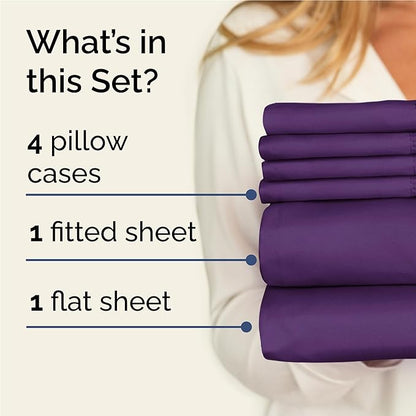 Full 6 Piece Sheet Set - Comfy Breathable & Cooling - Ultra Soft Hotel Luxury Bedding Set w/ 8-16 Inch Deep Pockets - 1 Flat & 1 Fitted Sheet & 4 Pillowcases - Cozy, Wrinkle Free & Easy Care - Purple