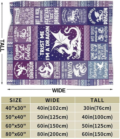 Dragon Blanket for Boys Girls, Cute Dragon Themed Design Printed Purple Throw Blankets for Kids Lap, Chair, Warm Soft Cozy Blanket, 30"x 40"