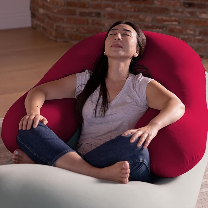 Yogibo Support U Shaped Reading Back Support Lounge Pillow with Arm Rests for Adults, Soft Micro-Bead Filling, Red