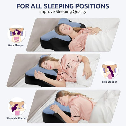 DONAMA Cervical Neck Pillow for Pain Relief,Odorless Contour Memory Foam Pillows with Cooling Pillowcase Cozy Sleeping, Orthopedic Ergonomic Bed Pillows for Side Back Stomach Sleepers