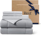 REST® Evercool®+ Cooling Comforter Set, Cali King, Light Gray, 4pcs Cooling Blanket, Wrinkle-Free Deep Pocket Fitted Sheet, 2 Silver-Infused Pillowcases for Skin and Hair Bed Set, for Ultra Comfort