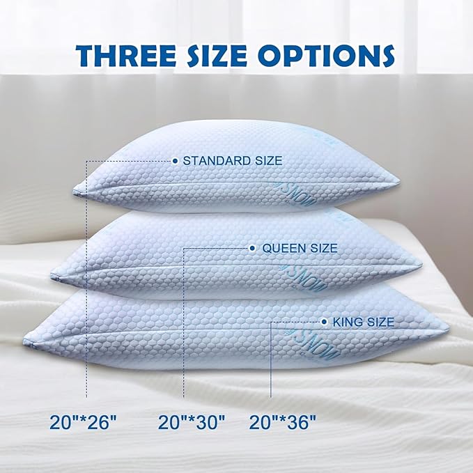 Shredded Foam Pillow Standard Size - Cooling Memory Foam Pillows That Stay Cold Soft Pillow for Sleeping, Adjustable Bed Pillow for Side, Back, and Stomach Sleepers