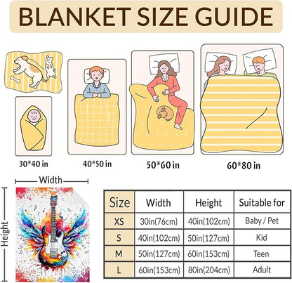 Guitar Gifts for Guitar Players Men, Music Throw Blanket for Kids Teens Adults Guitar Lovers, 40x50 Inches Soft Cozy Fuzzy Flannel Blankets for Sofa Couch Bed Home