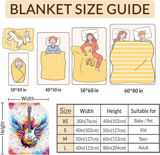 Guitar Gifts for Guitar Players Men, Music Throw Blanket for Kids Teens Adults Guitar Lovers, 50x60 Inches Soft Cozy Fuzzy Flannel Blankets for Sofa Couch Bed Home